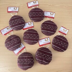 New Set 8 Stuffed Felt‎ Xmas Ornaments Burgundy Brown Stocking Ball Beaded Lot